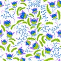Abstract seamless floral pattern in a doodle style, vector decor