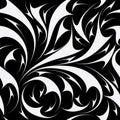 Abstract seamless floral pattern. Vector black and white background wallpaper with hand drawn fantasy flowers, leaves, shapes, li Royalty Free Stock Photo