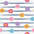 Abstract seamless floral pattern. White background and colorful flowers. Children`s cartoon style. Children`s background