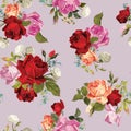 Abstract seamless floral pattern with white, pink, red and orange roses Royalty Free Stock Photo