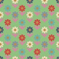 Abstract seamless flower pattern in flat style. Floral polka dot background with geometric flowers. Royalty Free Stock Photo