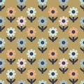 Abstract seamless flower pattern in flat style. Floral polka dot background with geometric flowers. Royalty Free Stock Photo