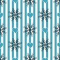 Abstract Seamless geometric Horizontal striped pattern with blue and white stripes heart and snowflake. Vector illustration. eps Royalty Free Stock Photo