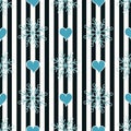 Abstract Seamless geometric Horizontal striped pattern with black and white stripes heart and snowflake. Vector illustration. eps Royalty Free Stock Photo