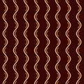 Abstract seamless geometric pattern of beige and yellow vertical wavy lines, smooth bends on brown background Royalty Free Stock Photo