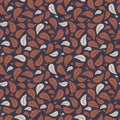 Abstract seamless geometric pattern with orange and beige falling leaves on rich blue and violet textured background. Royalty Free Stock Photo