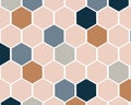 Abstract seamless geometric polygonal pattern with pastel colored hexagonal honeycomb. Trendy modern background.