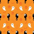 Abstract seamless halloween pattern for girls or boys. Creative vector background with ghosts, bats, skulls and bones. Funny Royalty Free Stock Photo