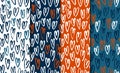 Abstract seamless hand drawn pattern set with hearts. Modern free hand textures. Colorful minimalistic doodle