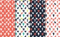 Abstract seamless hand drawn pattern set with hearts. Modern free hand textures. Colorful minimalistic doodle Royalty Free Stock Photo