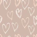 Abstract seamless heart pattern. Ink illustration. beige vector background.