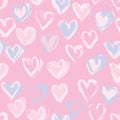 Abstract seamless heart pattern. Ink illustration. Pink romantic background