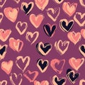 Abstract seamless heart pattern. Ink illustration. pink romantic background