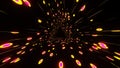 Abstract seamless loop of 3D renders yellow and pink neon circular abstract motion background inside a triangular tunnel