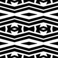 Abstract seamless monochromatic pattern with ornaments and zig zag stripes. Modern background