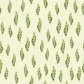 Abstract seamless nature botanic pattern with little random green leaves elements. Light pastel background