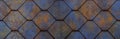 Abstract seamless orange blue rusty geometric rhombus diamond hexagon 3d damask ornate tiles rust wall texture background banner