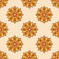 Abstract seamless orange color floral mandala pattern. Royalty Free Stock Photo