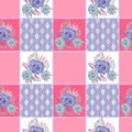 Abstract seamless patchwork checkered textile retro floral design pattern background Royalty Free Stock Photo