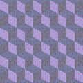 Abstract seamless patchwork pattern with lilac cubes on polka dot background in vector. Print for fabric