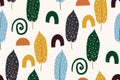 Abstract seamless pattern with autumn leaves. Hand drawn texture. Vector pattern. Vector illustration. Cute trendy Royalty Free Stock Photo