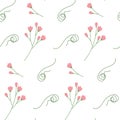 Abstract seamless pattern with blossom branches and curly decorative twigs in trendy spring shades
