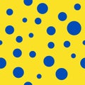 Abstract seamless pattern. blue dots on yellow background pattern. pattern with circles. blue and yellow pattern