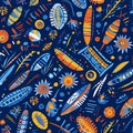Abstract Seamless Pattern with Blue Orange Yellow Shapes and Royalty Free Stock Photo