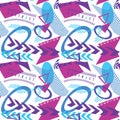 Abstract seamless pattern with blue and red violet curved shapes. Vector art Royalty Free Stock Photo