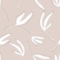 Abstract seamless pattern with botanical lines leaves in pastel color background. For fabric, textile, greeting card template,