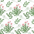 Abstract seamless pattern of bouquet of twigs with small leaves, flowering branches and curly plants