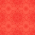 Abstract seamless pattern. Bright hand drawn round ornament mandala. Trendy coral orange color. Vector texture background Royalty Free Stock Photo