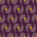 Abstract seamless pattern with circles, swirling shapes. Geometric shapes pattern. Outline dotted circles