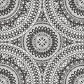 Abstract seamless pattern with circular ornament. Swirl geometric oriental doodle texture. Black and white engrave background. Royalty Free Stock Photo