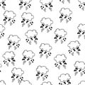 Abstract seamless pattern with clouds and drops. Pattern with rain on white background. Vector hand drawn texture Royalty Free Stock Photo