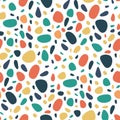 Abstract seamless pattern with colorful pebbles on white. Bright stone mosaic terrazzo background Royalty Free Stock Photo