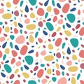 Abstract seamless pattern with colorful pebbles on white. Bright stone mosaic terrazzo background Royalty Free Stock Photo