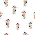 Abstract seamless pattern with colorful seahorses on white background Royalty Free Stock Photo