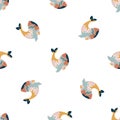 Abstract seamless pattern with colorful whales on white background Royalty Free Stock Photo