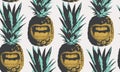 Vector seamless pattern of big smiling pineapples