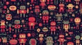 Colorful robot pattern on a dark background Royalty Free Stock Photo