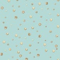 Abstract seamless pattern with 3d golden glittering acrylic paint round circles polka dot on pastel green background Royalty Free Stock Photo