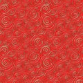 Abstract seamless pattern with 3d golden glittering acrylic paint round spiral circles on red background Royalty Free Stock Photo