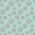 Abstract seamless pattern with 3d golden glittering acrylic spiral circles and polka dot on mint color background Royalty Free Stock Photo