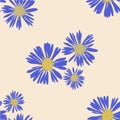 Abstract seamless pattern with delicate blue margaret on a light background