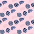 Abstract seamless pattern with doodle circles. Navy blue stripped elements on soft light background Royalty Free Stock Photo