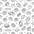 Abstract Seamless Pattern Doodle Collection Bread Bun Bakery Logo Vector Symbol Icon Design