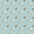 Abstract seamless pattern with doodle lemon slices shapes. Blue pastel background. Simple doodle backdrop