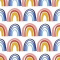 Abstract seamless pattern with doodle rainbows. Hand drawing fantastic colorful rainbow in kids drawing style