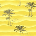 Abstract seamless pattern with dunes, palm trees and Egypt pyramids in the desert. Hand drawn vector illustration Royalty Free Stock Photo